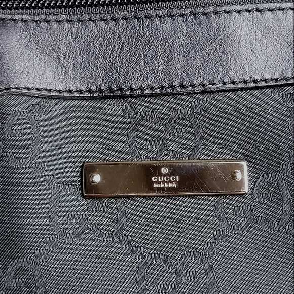Gucci GG Canvas Nylon Leather Handbag Black Monogram Tote Bag 152283 - Picture 8 of 14